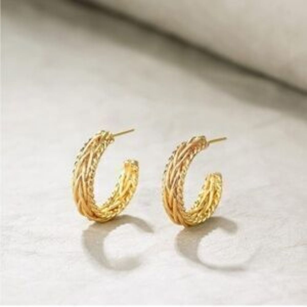 14K Gold Plated Braided Cuff Hoop Earrings